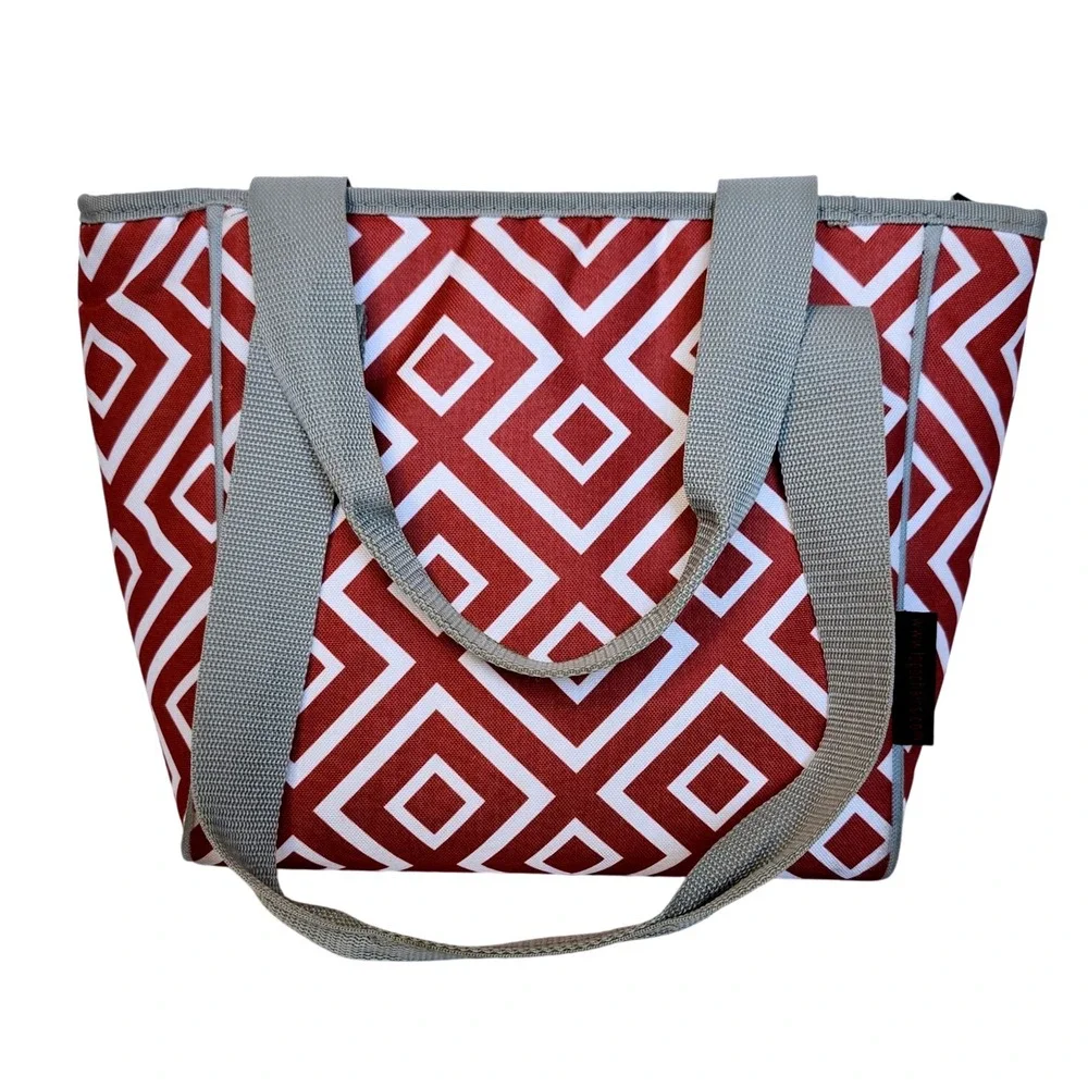 Iowa‎ State Cyclones Lunch Tote Bag Maroon White Diamond Pattern Insulated Zip
